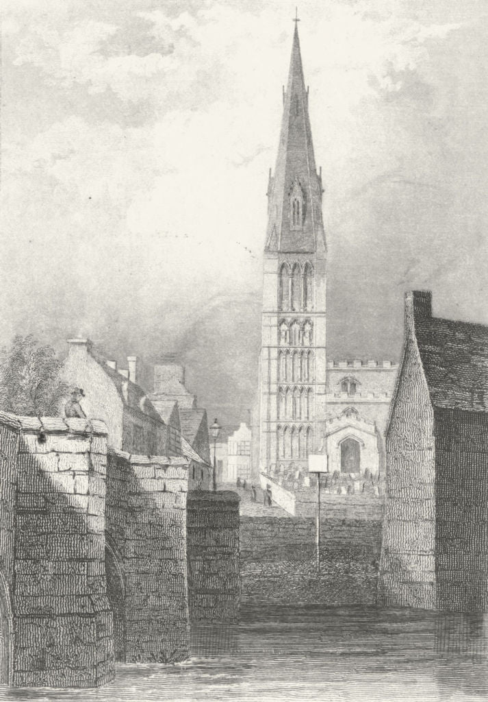 LINCS. St Mary's Church, Stamford. Saunders bridge 1836 old antique print